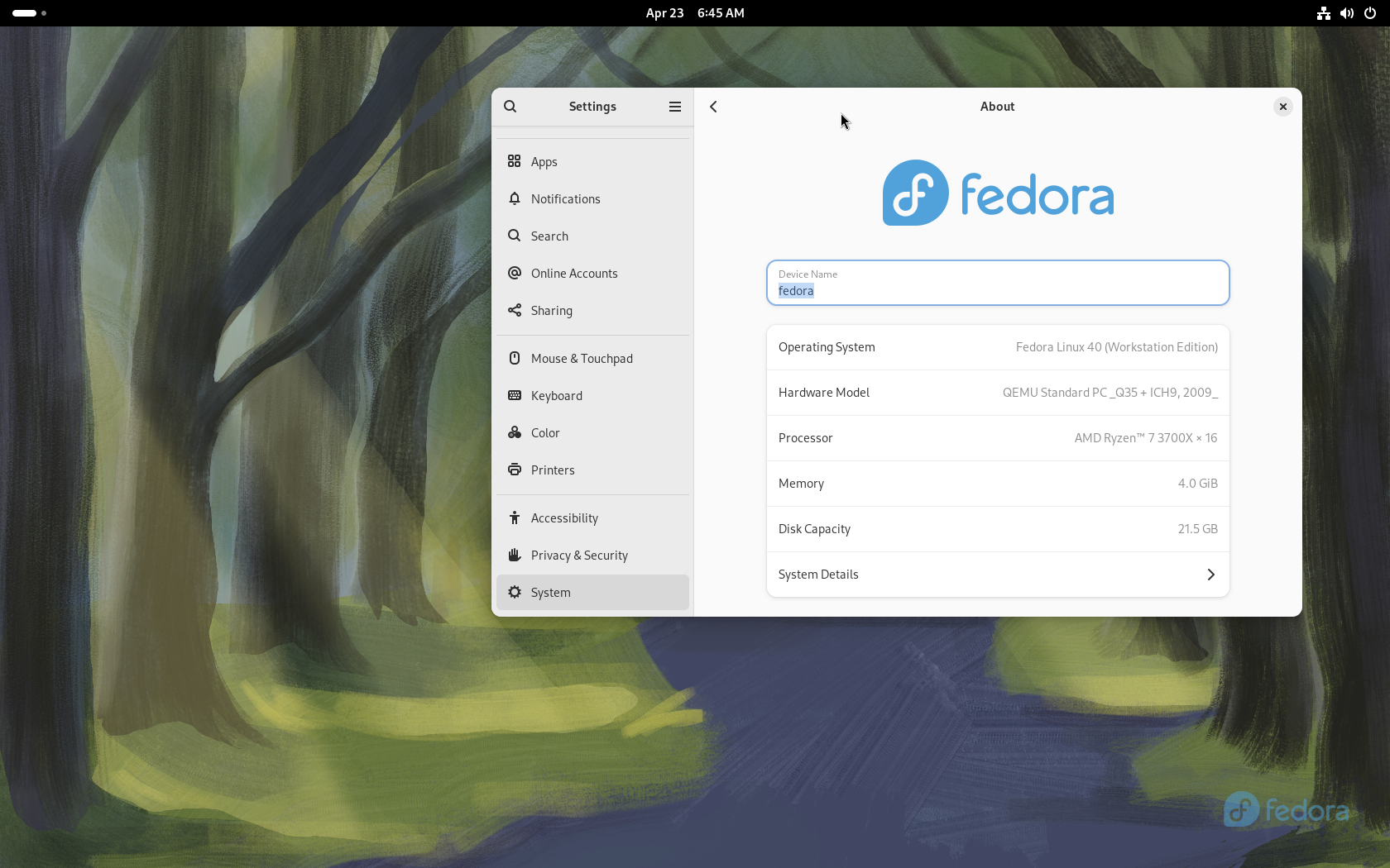 Fedora Workstation desktop